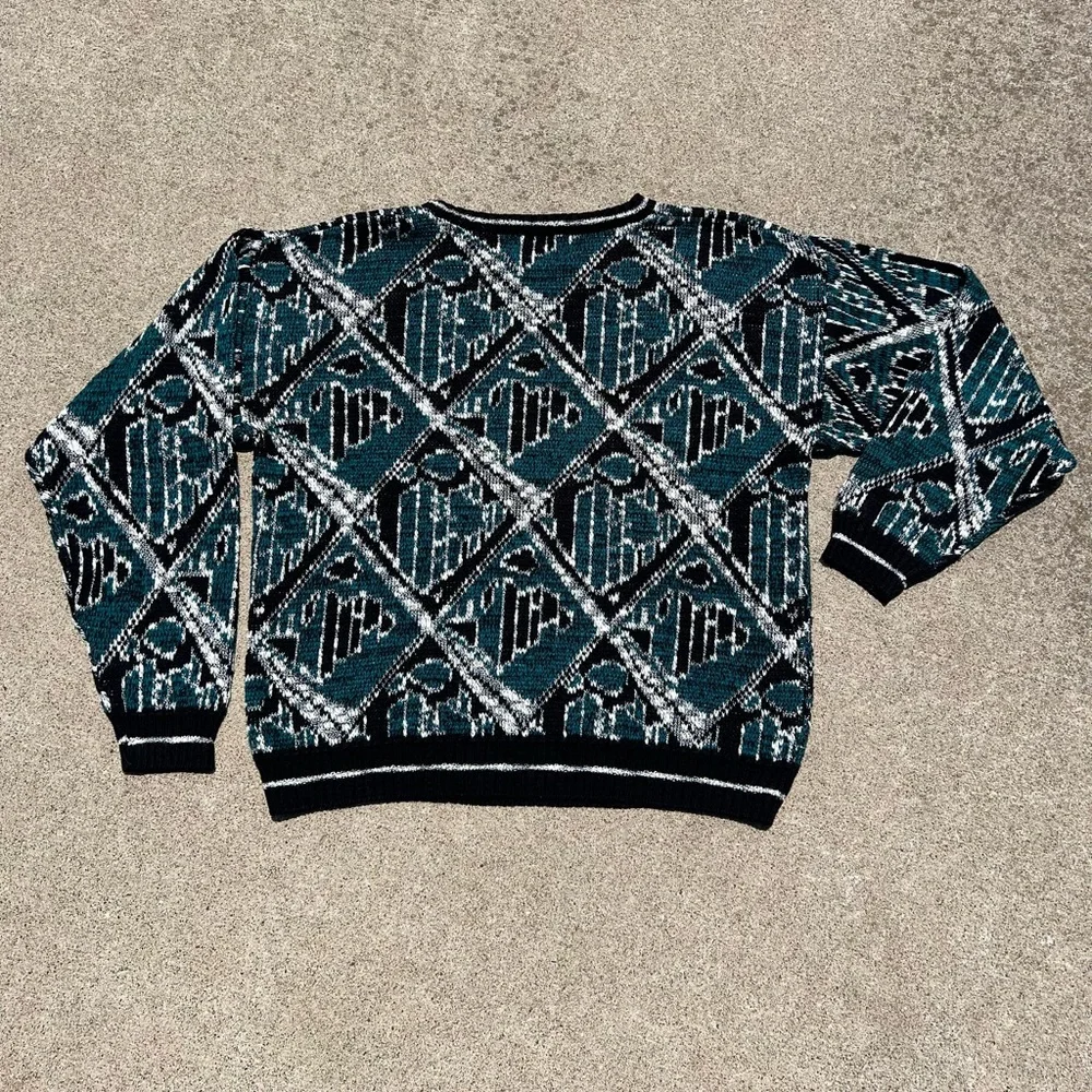 Brad Richards Sweater L Retro Geometric‎ Print Crewneck Knit Streetwear Vintage